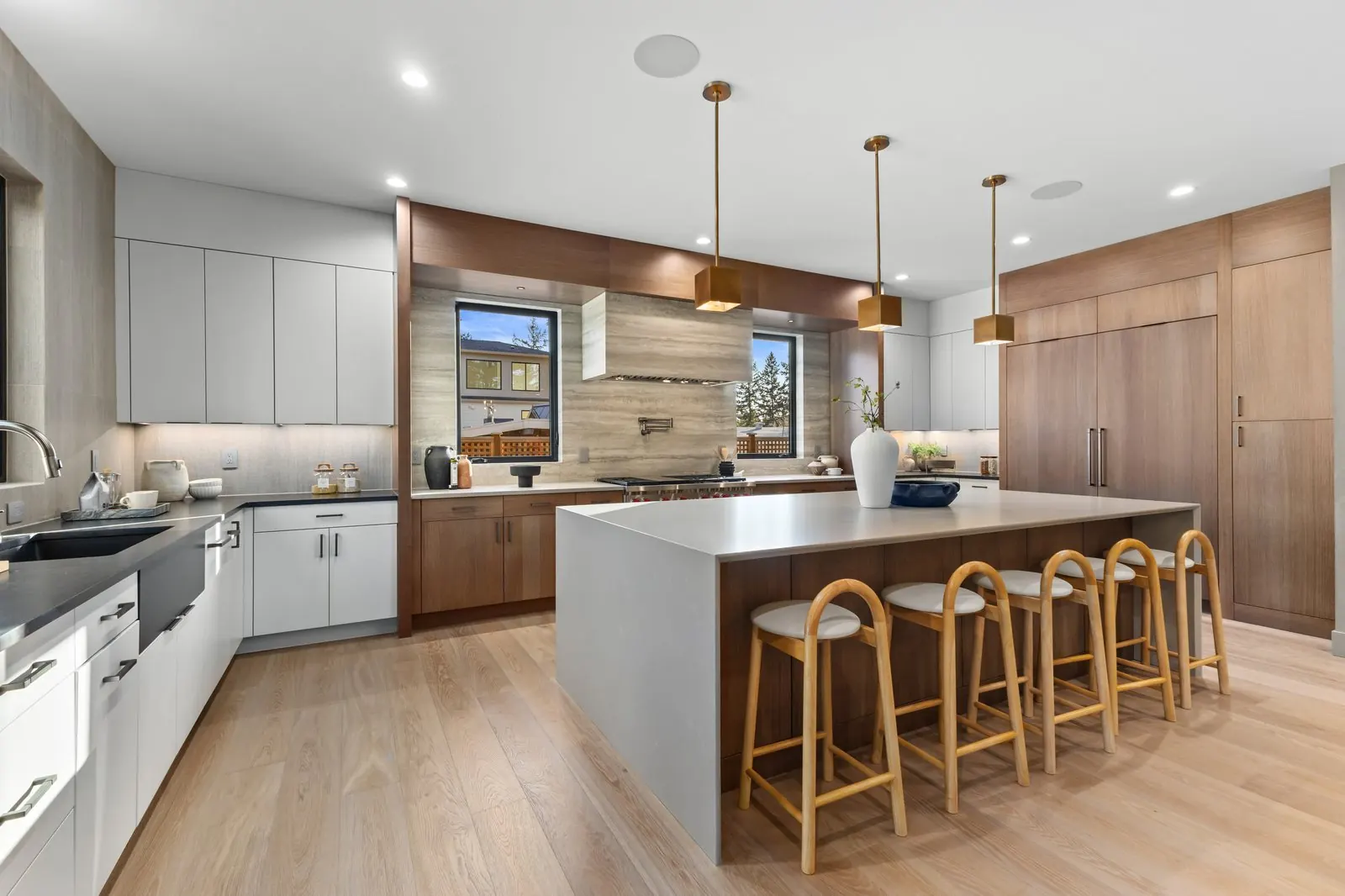 Warm modern two-tone kitchen cabinets Venice FL