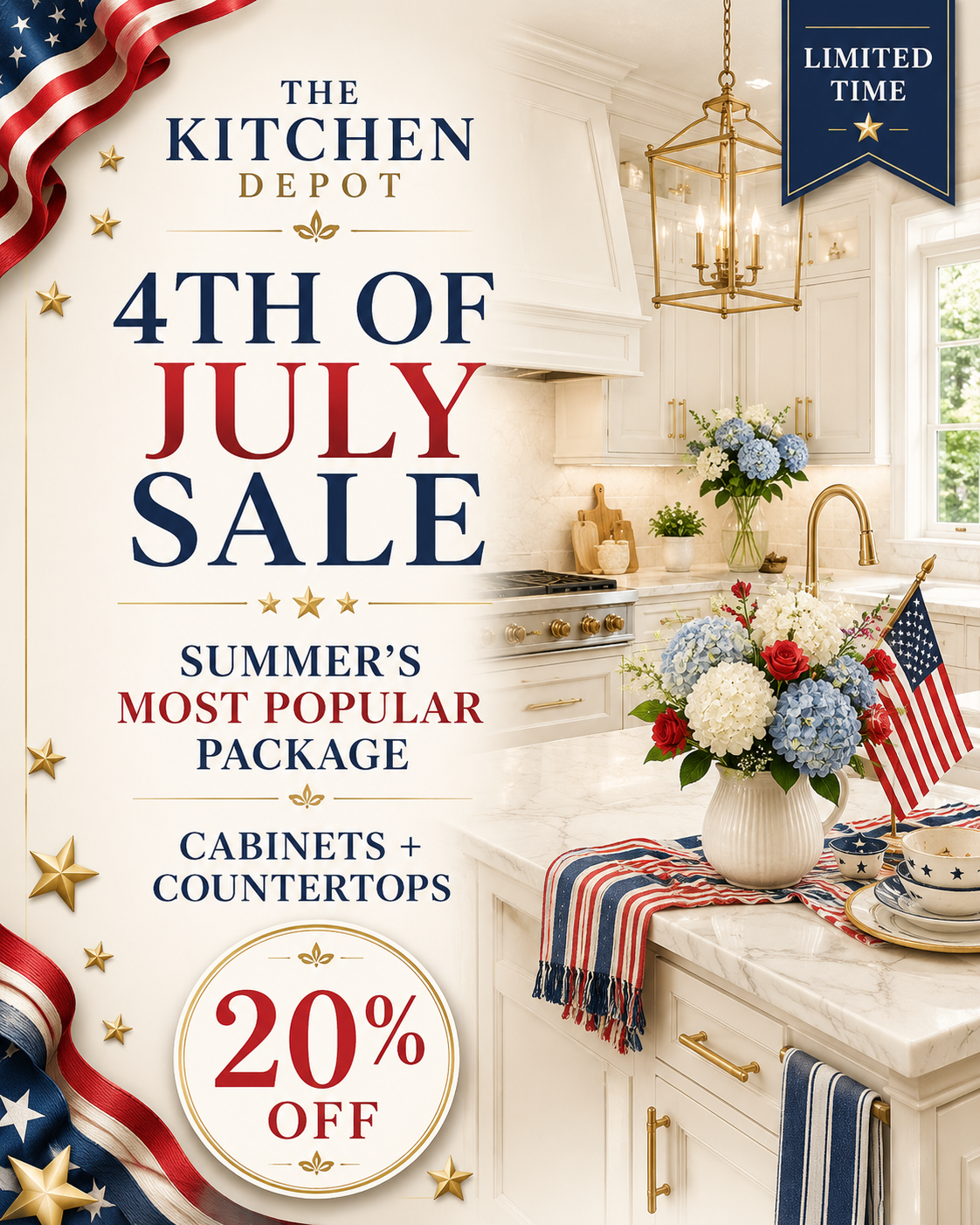 The Kitchen Depot — 4th of July 20% Off Cabinets + Countertops